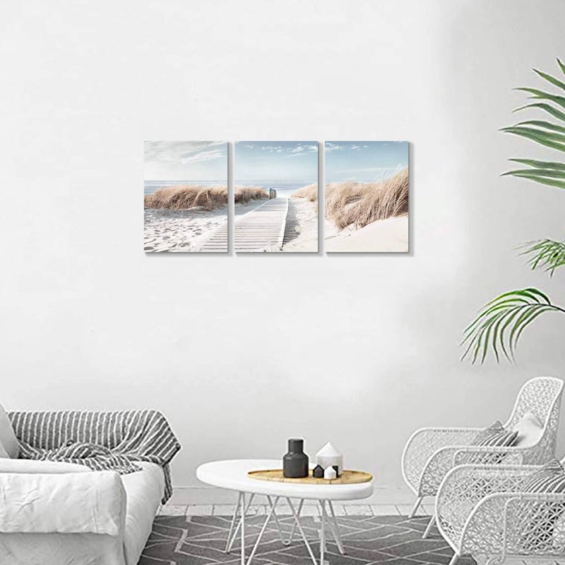 Hardy Gallery Coastal Beach Canvas Wall Art: Pathway to Shoreline Artwork Painting on Canvas for Office or Bedroom (16'' x 12'' x 3 Panels) - Image 5